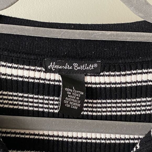 Vintage Black and White Striped Short Sleeve Collared Shirt Size Large - Picture 6 of 6